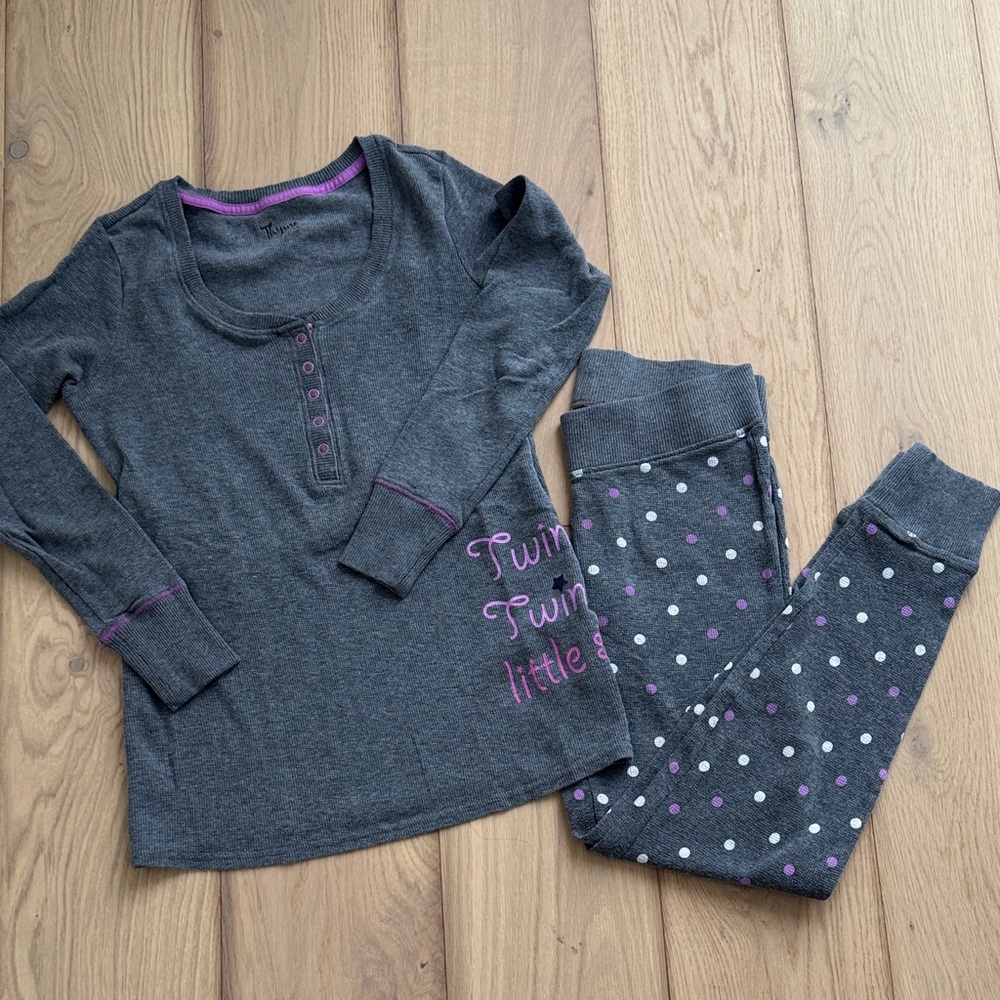 Thyme Maternity Charcoal Pajama Set with Polka Dots